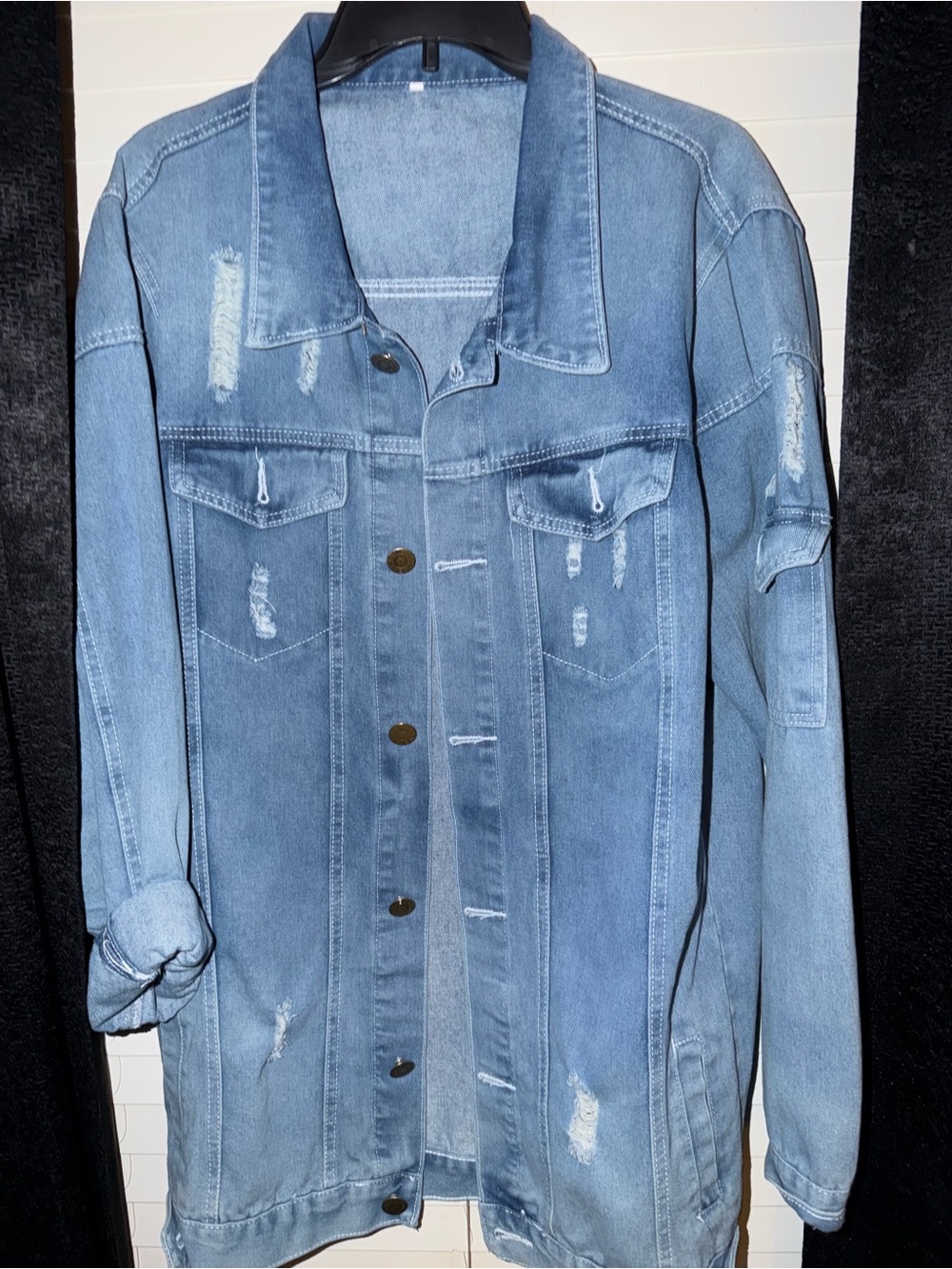 Oversized Distressed Light Wash Denim Jacket Boyfriend Fit Y2K